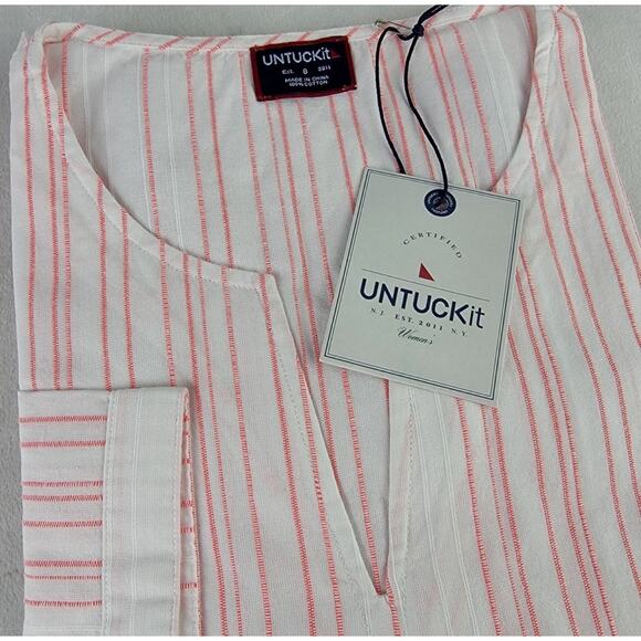 Untuckit New Durfort Cotton Tunic Blouse Top Pink Striped Long Sleeve Size 10 - Picture 5 of 8